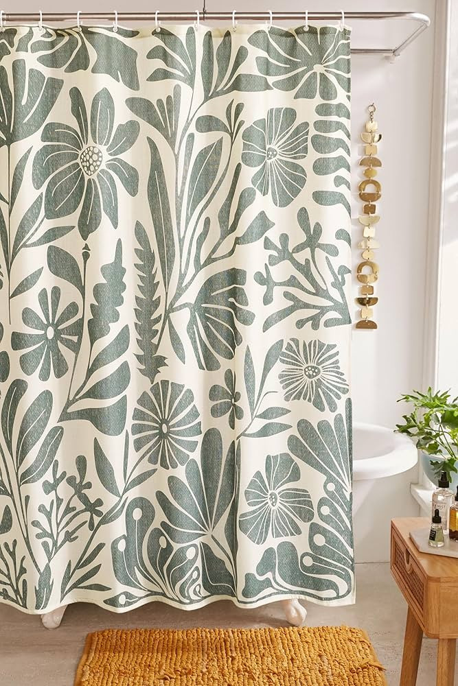 RoomTalks Vintage Floral Faux Linen Shower Curtain for Bathroom in Beige and Grey - 210GSM Heavy ... | Amazon (US)
