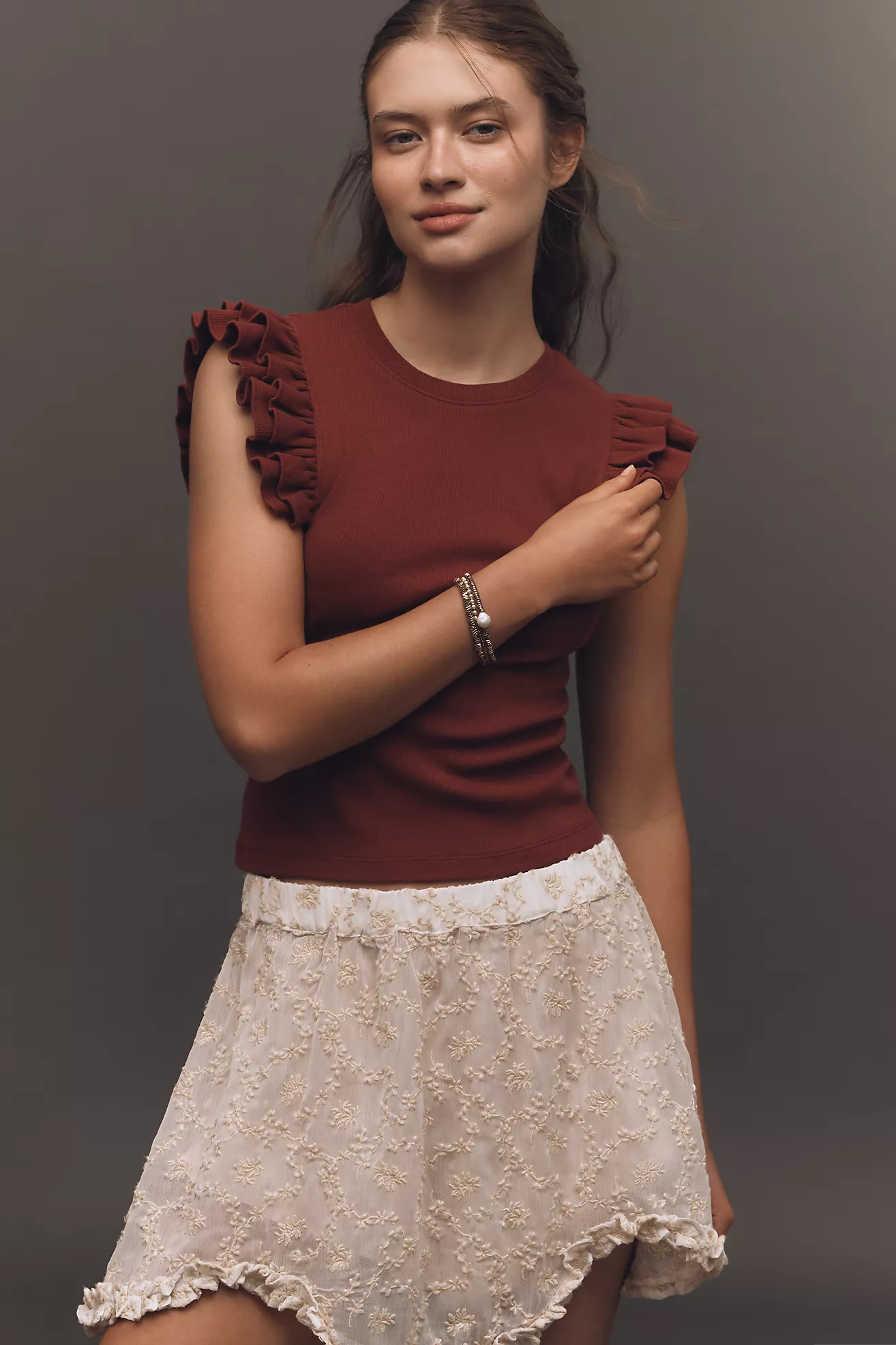 Maeve Ribbed Ruffle Tank Top | Anthropologie (US)