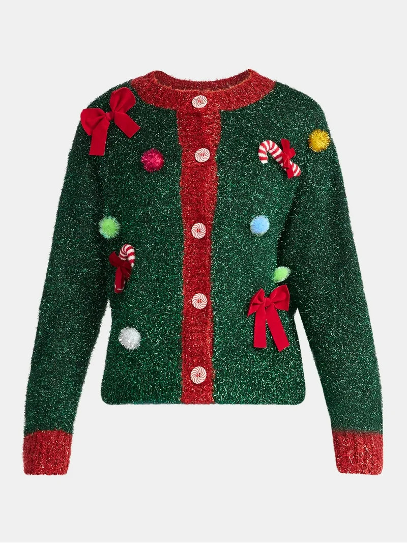 Women's Embellished Button Front Christmas Cardigan from Holiday Time, Sizes XS-XXXL | Walmart (US)