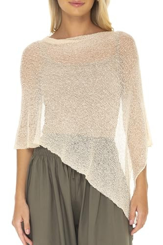 SHU-SHI Womens Sheer Poncho Casual Summer Shrug Bolero Lightweight Knit Cream | Amazon (US)