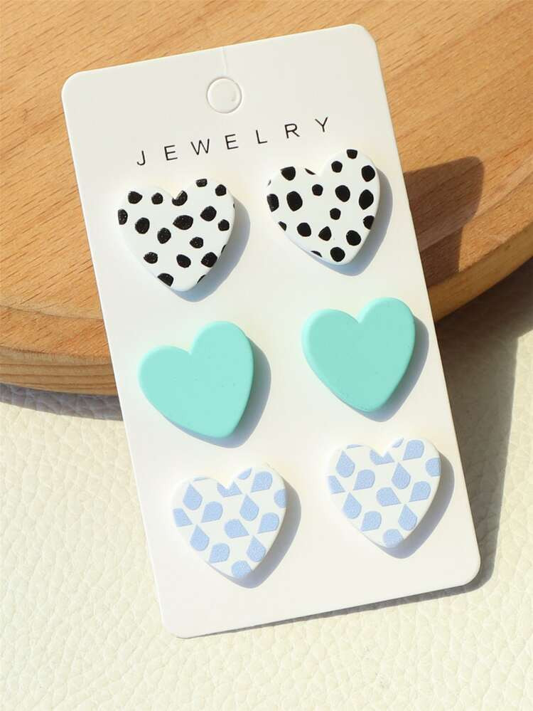 3pairs Heart Decor Stud Earrings | SHEIN