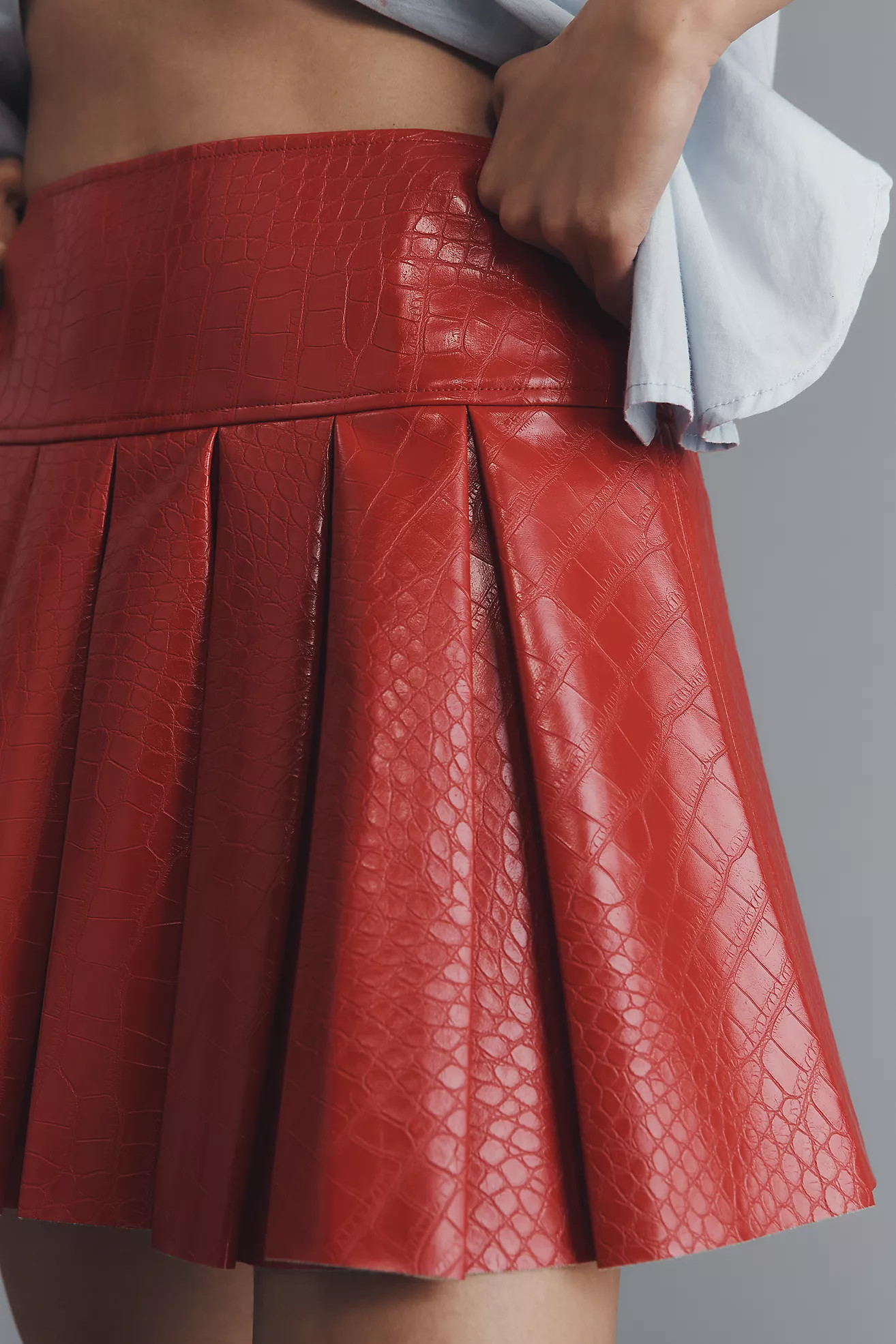 Maeve Patent Faux-Leather Pleated Mini Skirt | Anthropologie (US)