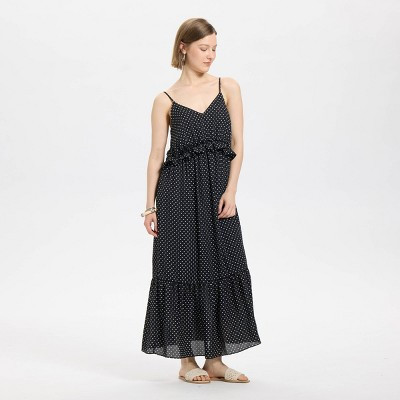Women's Tiered Midi A-Line Dress - A New Day™ Black Polka Dots M | Target