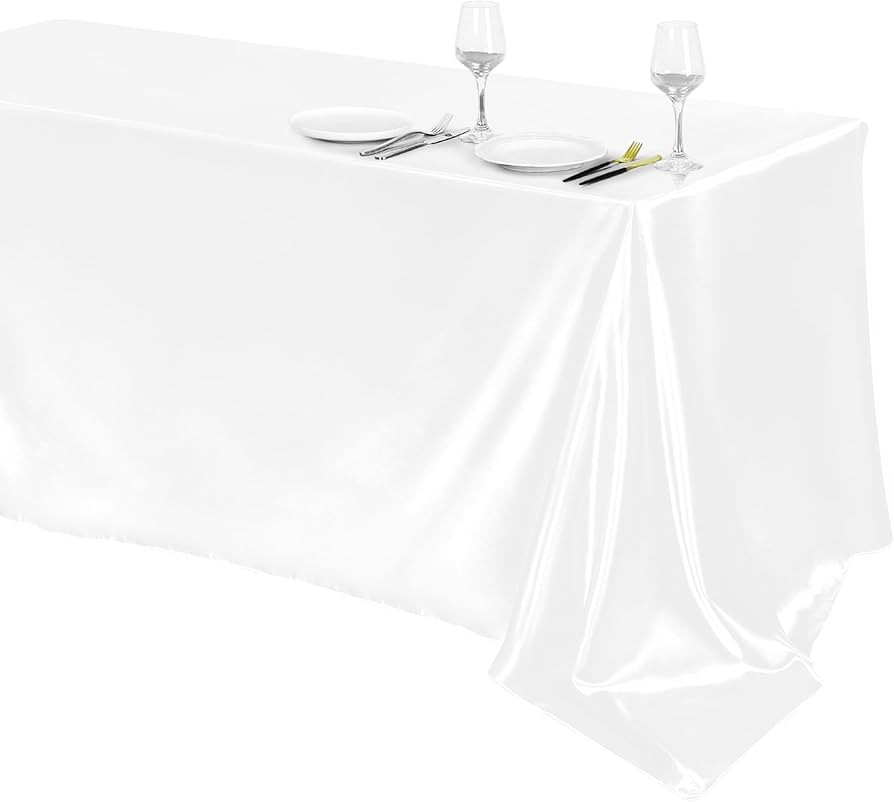 TURSTIN 1 Pack White Satin Tablecloth 102 x 58 Inch Overlay Satin Table Cover Rectangle Bright Si... | Amazon (US)