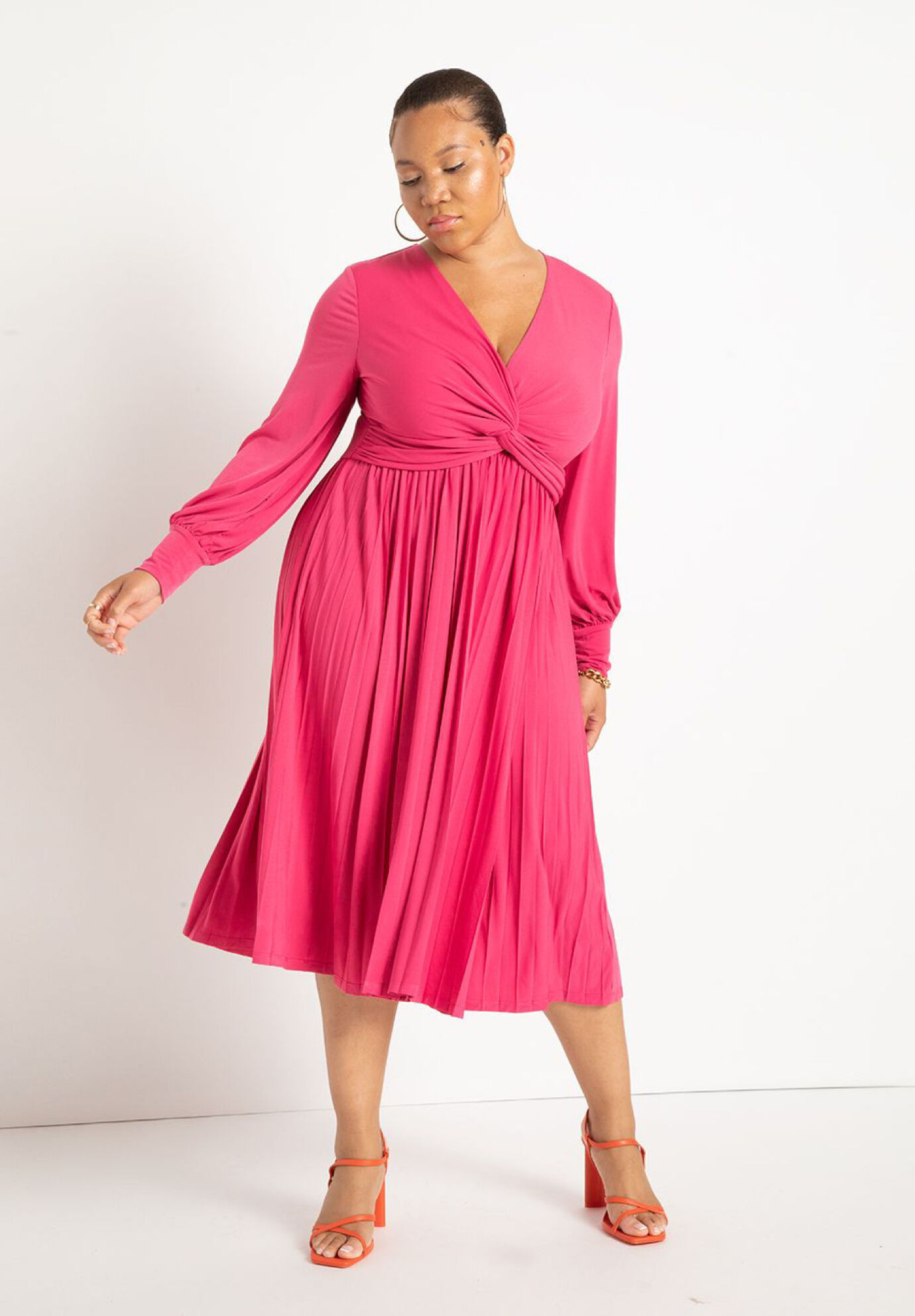 Knot Front Pleated Skirt Dress | Eloquii