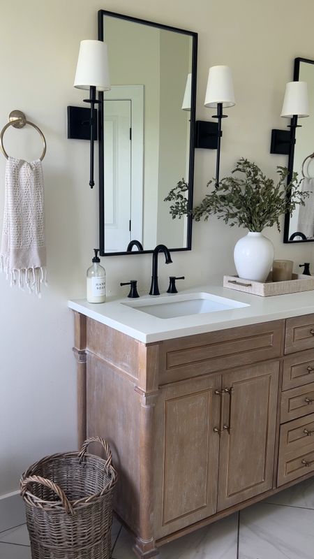 Bathroom Inspo!

FYI the top that came with this vanity was replaced with a custom white quartz countertop. We also replaced the hardware

Bathroom, bathroom vanity, Home Depot vanity, bathroom cabinet, bathroom mirror, wall mirror, wall sconce, shaded sconce, vanity light, soap dispenser, hand towel, vase, home decor, neutral decor, bathroom decor, amazon, amazon home, amazon finds 

#LTKhome #LTKFind #LTKsalealert