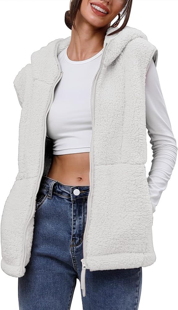 TFSDOD Womens Fuzzy Sherpa Fleece Vest Cozy Sleeveless Sweater Vests with Pocket Womens Zip up Ho... | Amazon (US)