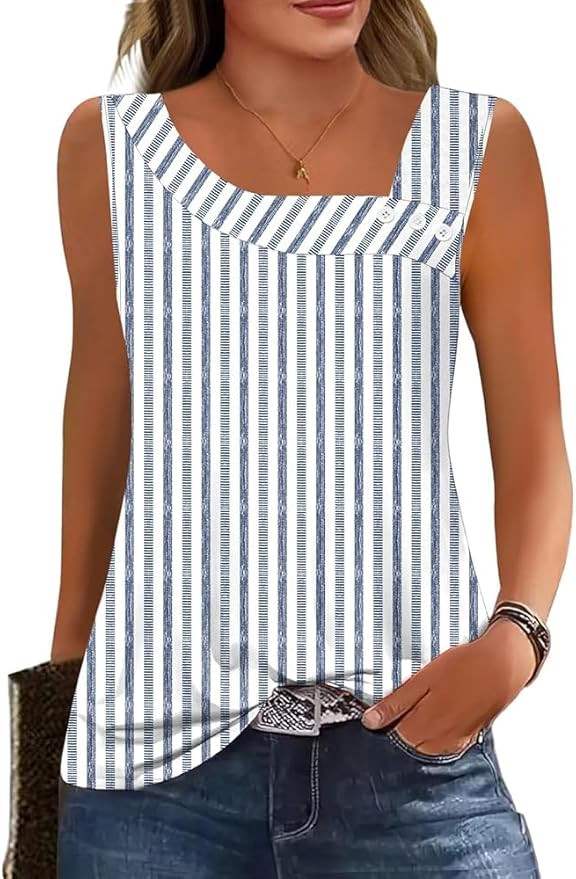 Womens Summer Tank Tops Square Neck Sleeveless Buttons Casual Dressy Tunics Basic Business Work T... | Amazon (US)