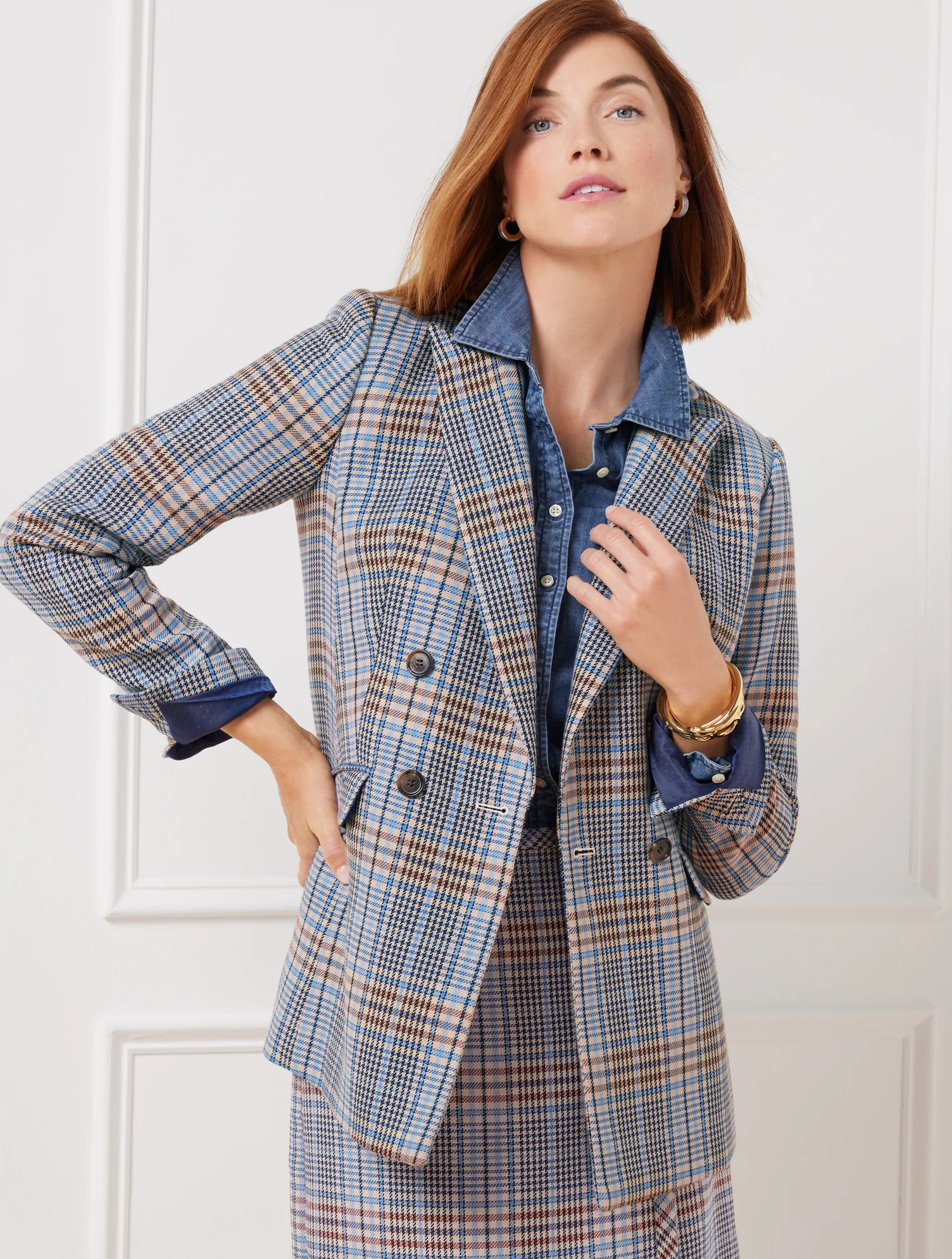 Double Breasted Blazer - Windy Plaid - Fawn - 22 Talbots | Talbots