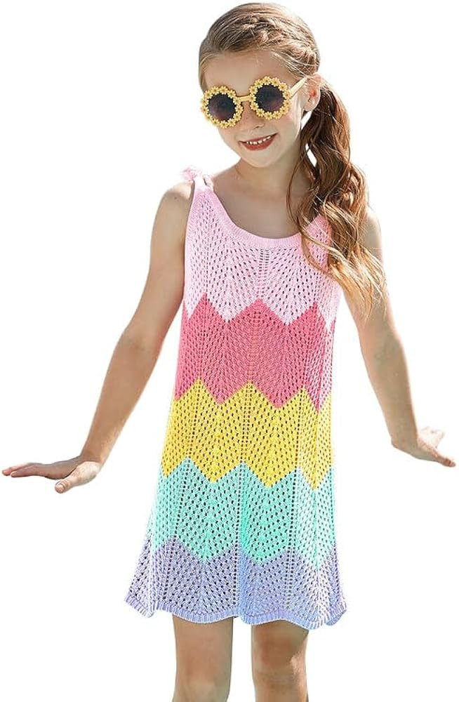 CHILDRENSTAR Girls Knit Swimsuit Cover ups Summer Beach Bathing Suit Coverups Cami Dress with Sun... | Amazon (US)