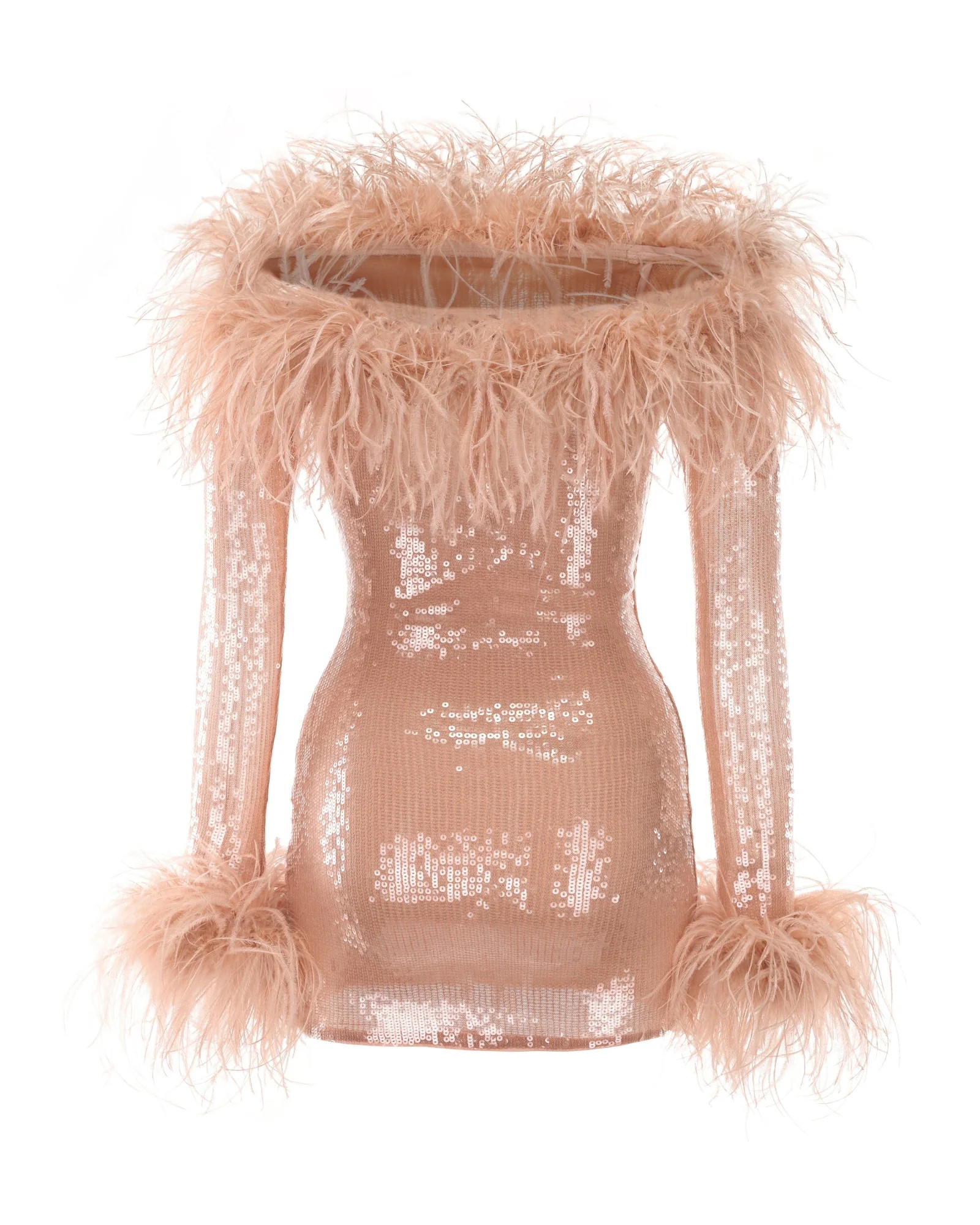 Ariella Sequin Mini Dress | Off-the-Shoulder Feather Party Dress | Nana Jacqueline