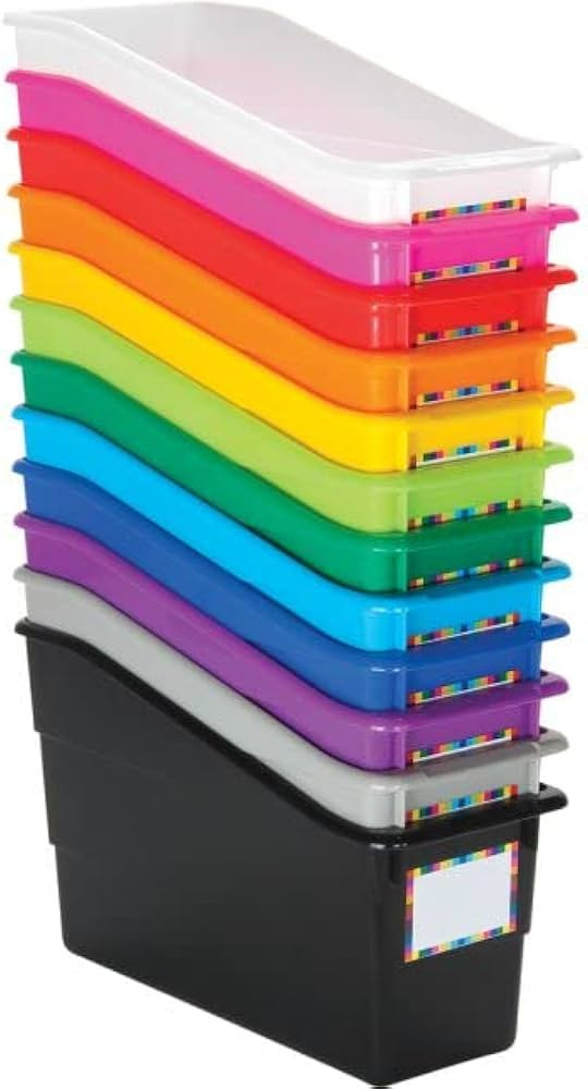 Really Good Stuff Rainbow Organizing Bins, Premium Plastic Book Holders with Name Labels, Vertica... | Amazon (US)