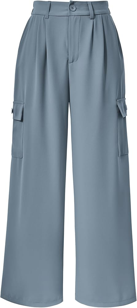 PRETTYGARDEN Women's Wide Leg Cargo Pants High Waist Business Casual Trousers Pant with Pockets | Amazon (US)