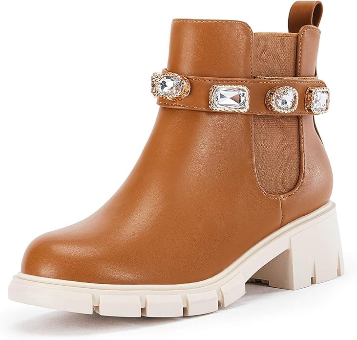 LAICIGO Girl's Platform Chunky Heel Ankle Boots Lug Sole Side Zipper Round Toe Chelsea Booties | Amazon (US)