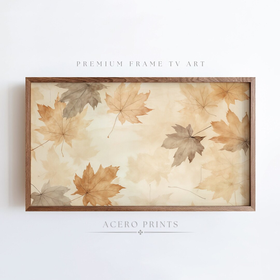 Fall Leaves Frame TV Art, Beige Painting, Vintage Autumn Leaf Digital Painting, Moody Thanksgivin... | Etsy (US)