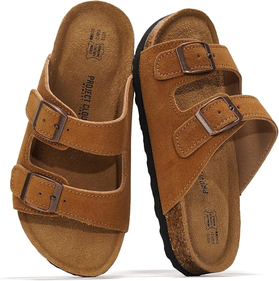 Project Cloud Genuine Leather Slides For Kids - Natural Cork Footbed Summer Sandals Beach Slide S... | Amazon (US)