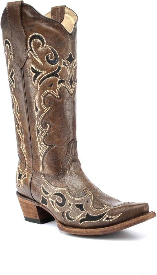 Corral Boots Women's Brown/Black Side Embroidery Western Boot | Amazon (US)