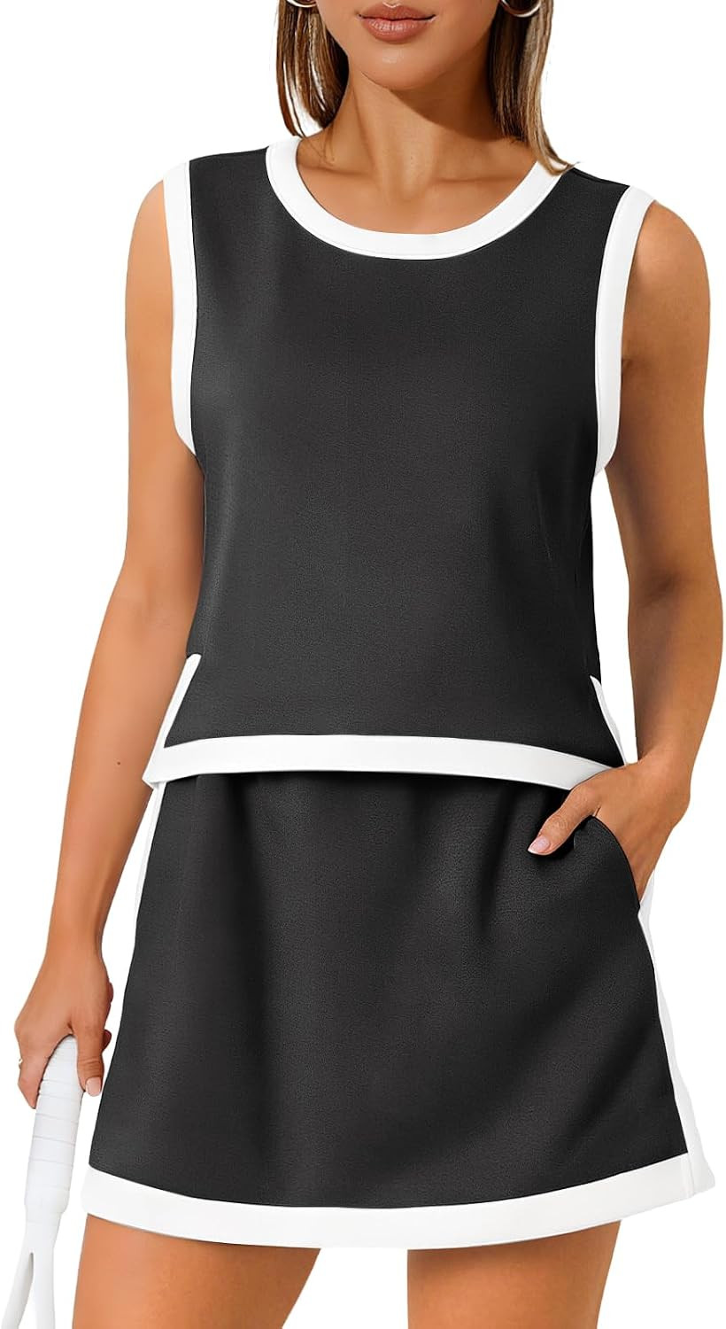 Womens Athletic Tennis Skirt Set 2 Piece Outfits With Shorts | Amazon (US)