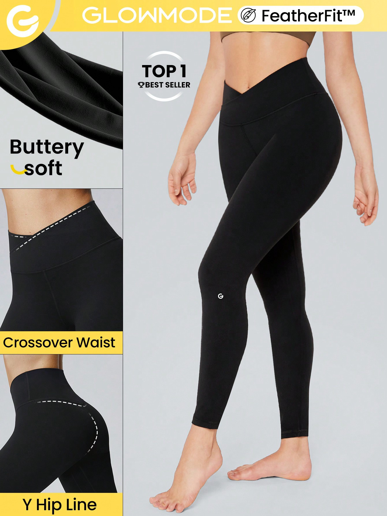 GLOWMODE 24" FeatherFit™ Crossover Yoga Leggings Buttery Soft High Stretch Crossover Waist Spo... | SHEIN