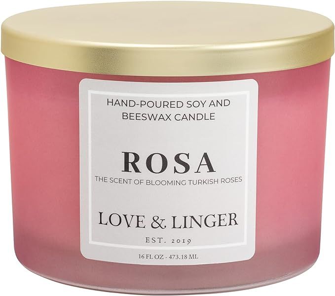 Rose Candle | Pink Candles | Luxury Soy & Beeswax Candles for Home | 16 oz. Large Jar 3 Wick Cand... | Amazon (US)
