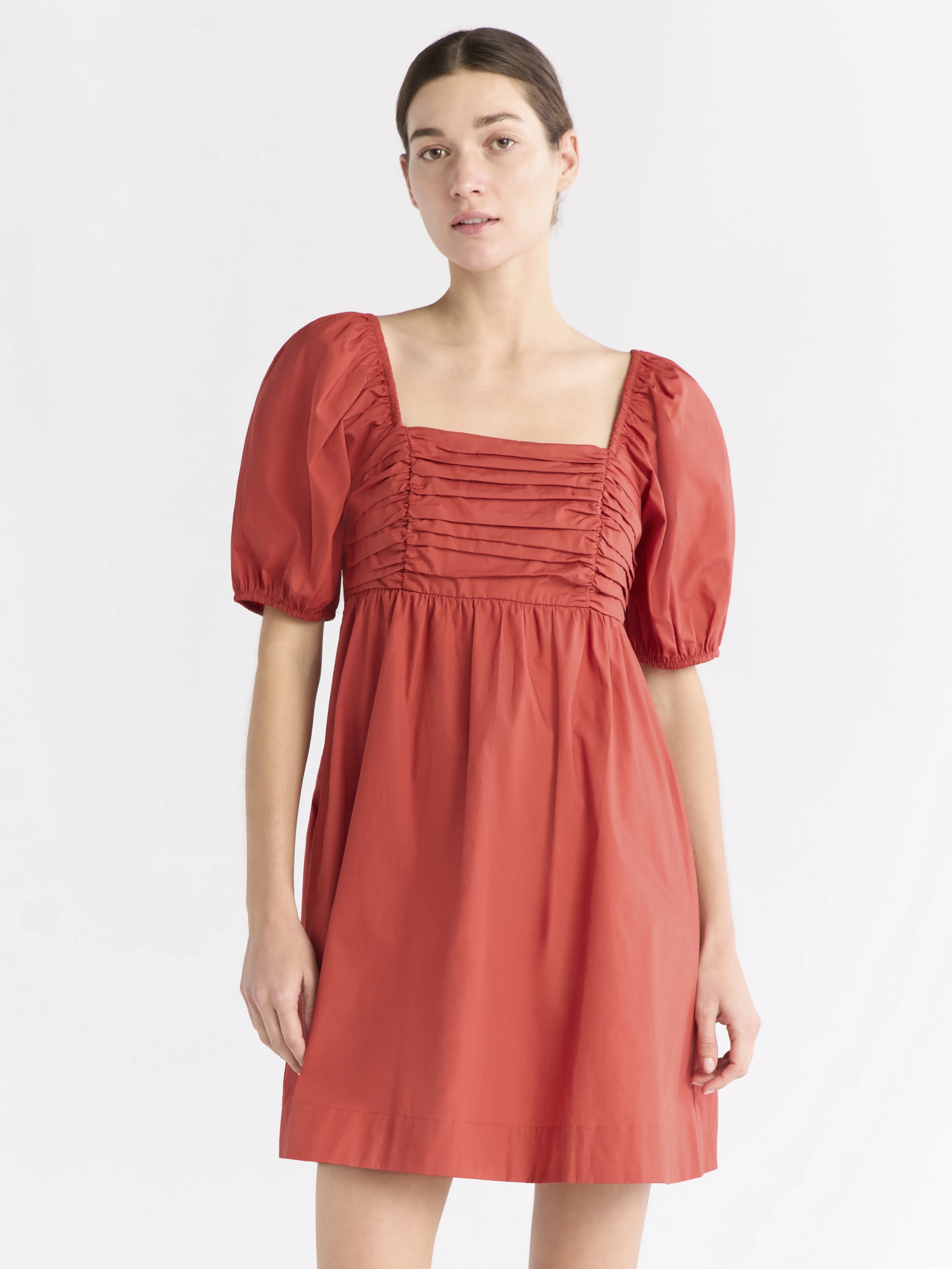 Free Assembly Women's Shirred Cotton Mini Dress with Puff Sleeves, Sizes XS-XXXL | Walmart (US)