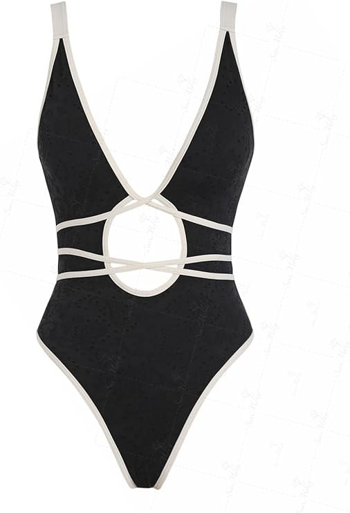 seamoly Blue Gingham Tie Around Criss Cross Backless Plunging Neck One-Piece Swimsuit | Amazon (US)