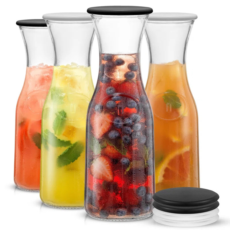 JoyJolt Hali Glass Pitcher Carafe with Lids, 36oz (Set of 4) | Wayfair North America