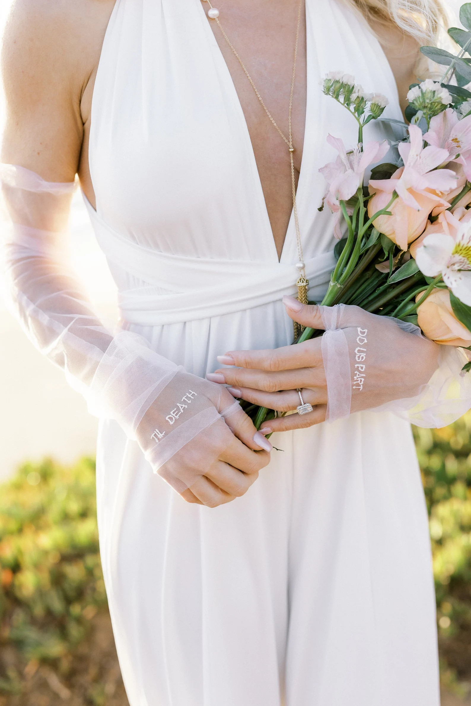 Ivory Fingerless Bridal Gloves Personalized Embroidery, Sheer Soft Stretch Tulle Wedding Glove Se... | Etsy (US)