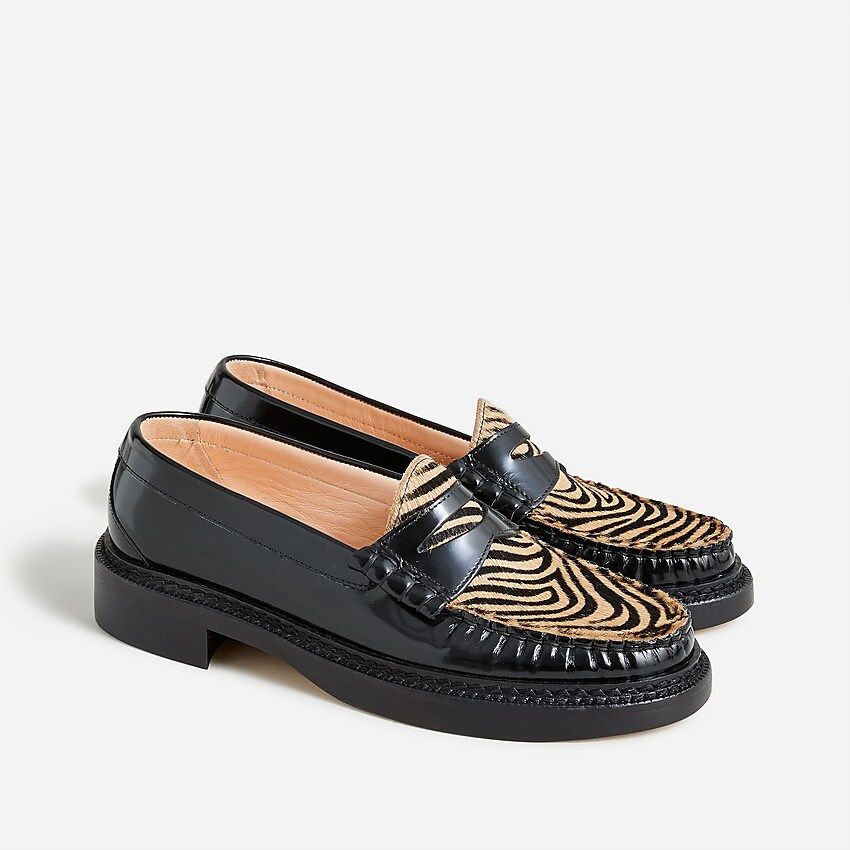 Rowan penny loafers in leather and calf hair | J.Crew US