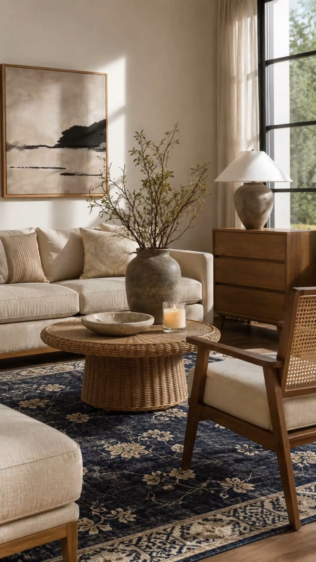 This space feels warm, elevated, and lived-in in the best way. The layered textures, neutral tones, vintage-inspired rug, and rich wood accents make everything feel designer without trying too hard.

If you’ve been waiting to refresh your living room or bedroom, now’s the time!

#LTKHome #LTKSaleAlert #LTKSeasonal