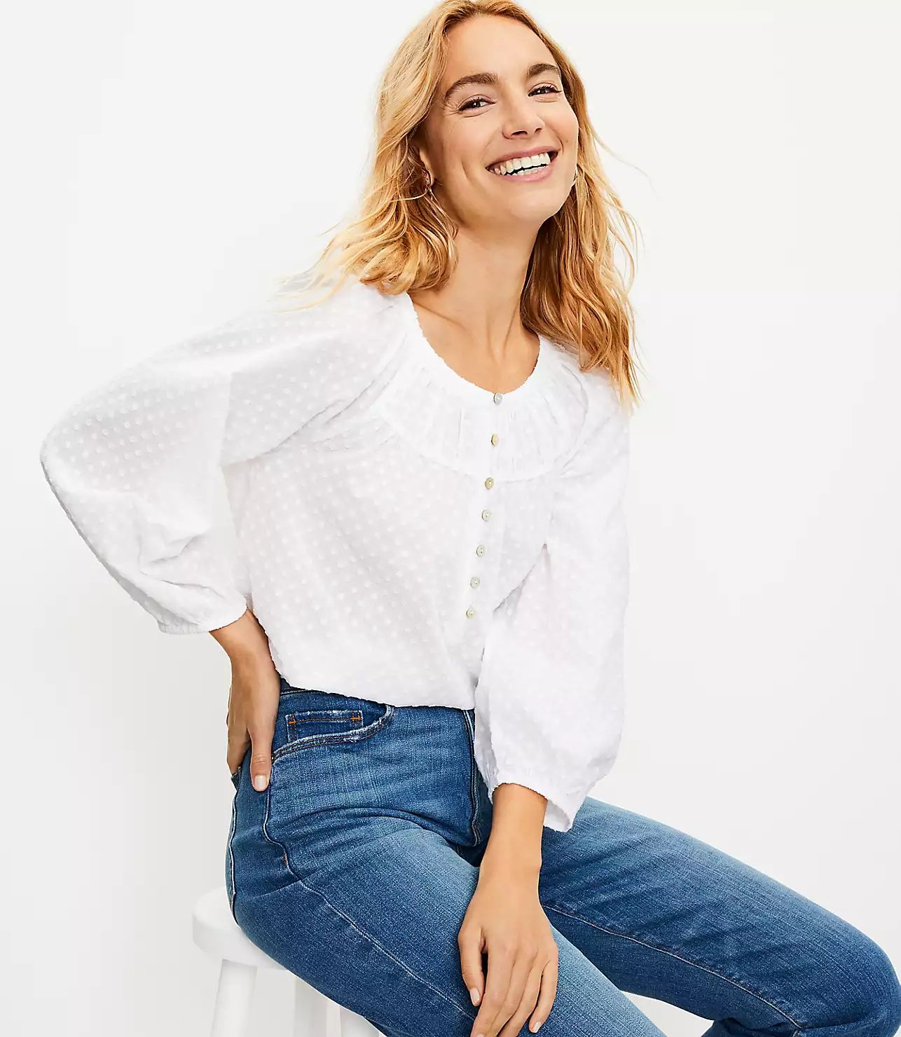 Shirred Henley Blouse | LOFT