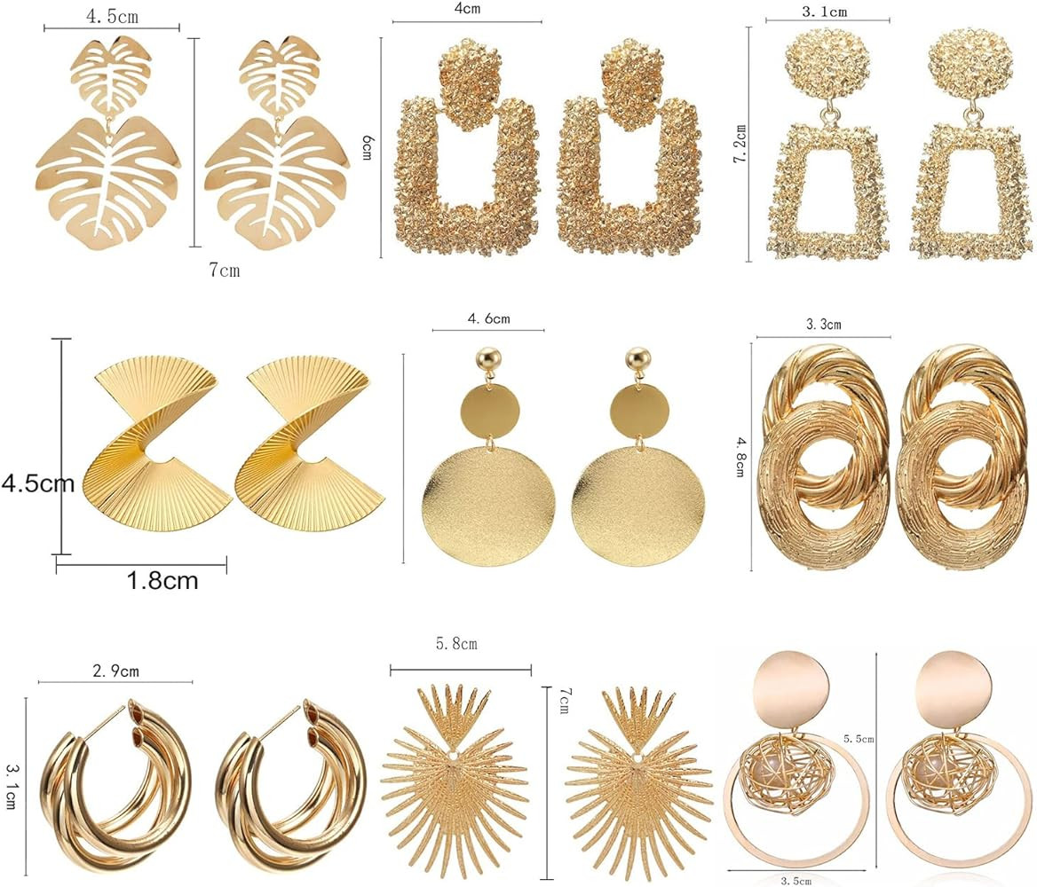 LANTAI 12 Pairs Fashion Statement Earrings Boho Geometric Dangle Earrings Gold Hoop Earrings for ... | Amazon (US)