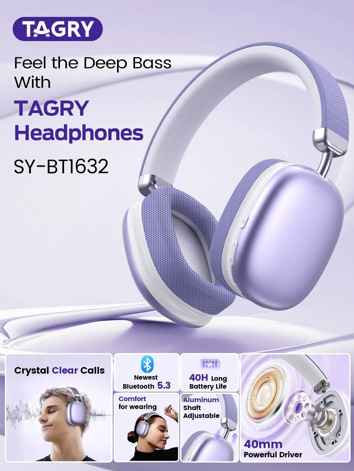 Tagry Bluetooth Headphone, Adjustable Wireless Headset For Phone / Computer / Tablet, Sliver | SHEIN