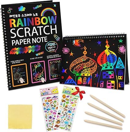 ZMLM Scratch Paper Art Notebooks - Rainbow Scratch Off Art Set for Kids Activity Color Book Pad B... | Amazon (US)