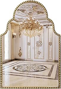 Arch Wall Mirror, 24" x 36" Antique Gold Scalloped Bathroom Mirror, Metal Beaded Frame Accent Dec... | Amazon (US)