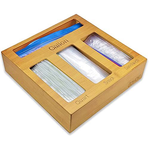 GoHoKi Bamboo Ziplock Bag Storage Organizer for Drawer, Laser Printing Ziploc Food Sandwich Storage  | Amazon (US)