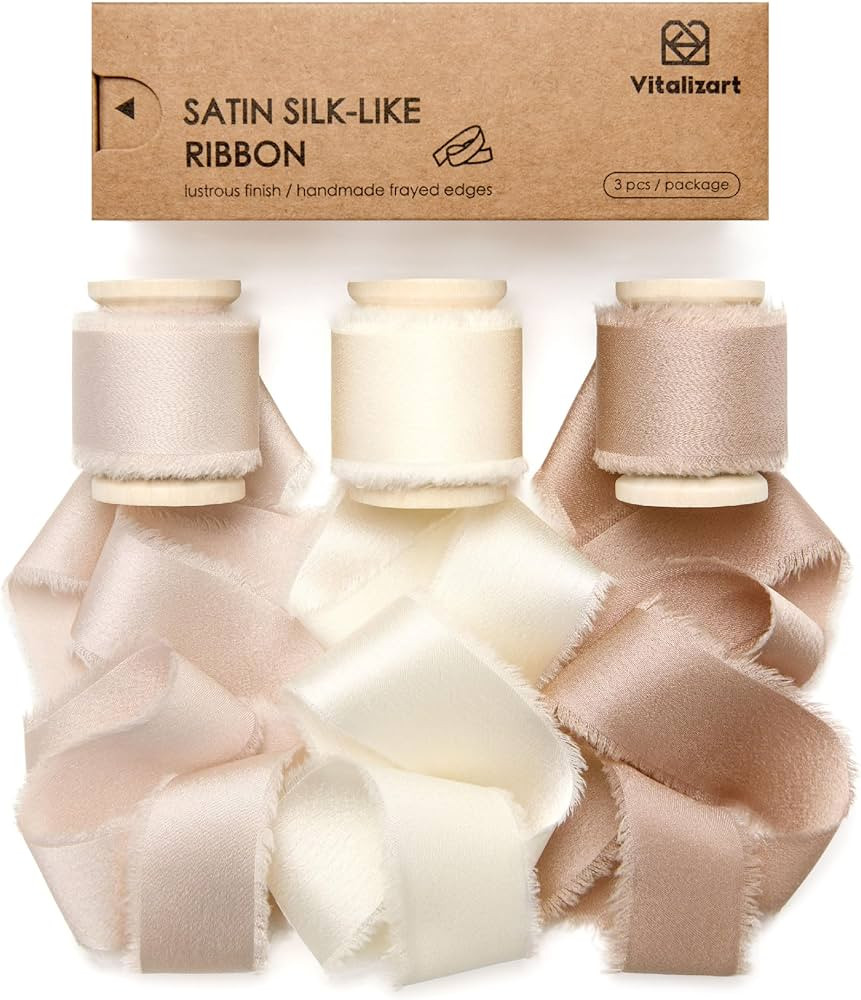 Amazon.com: Vitalizart Silk Satin Ribbon 1 Inch x 15 Yard Wooden Spool Champagne & Nude Handmade ... | Amazon (US)