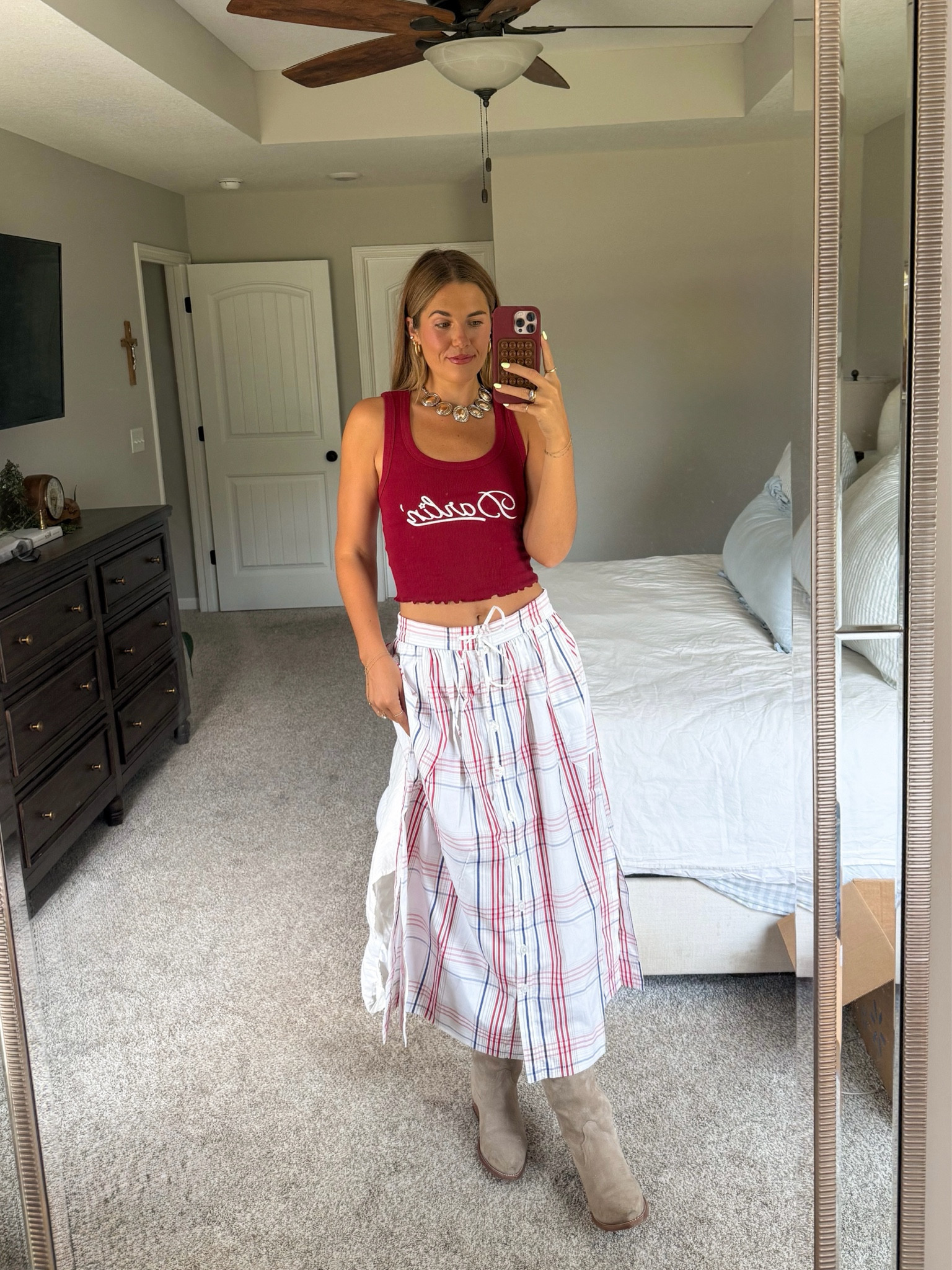 walmart!! size small in skirt, small in tank! size down half size in boots

#LTKgrwm #LTKootd #LTKOver40