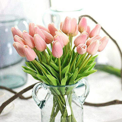 Supla Artificial Flowers 20 heads Real Touch Tulips PU Tulips Fake Flowers Arrangement Wedding Bouqu | Amazon (US)
