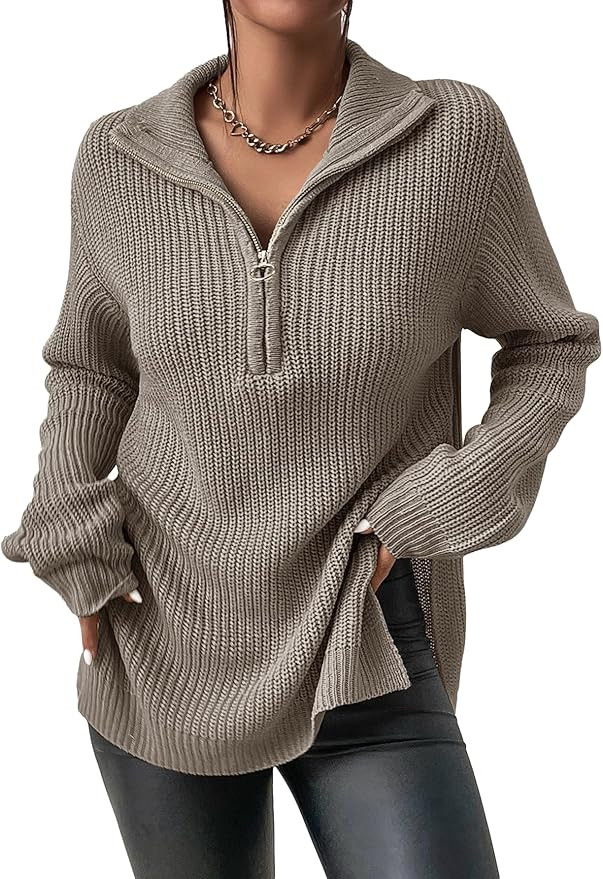 COZYEASE Women's Half Zip Sweater Fall Outfits Long Sleeve Knit Drop Shoulder Tunic Zip Up Pullov... | Amazon (US)