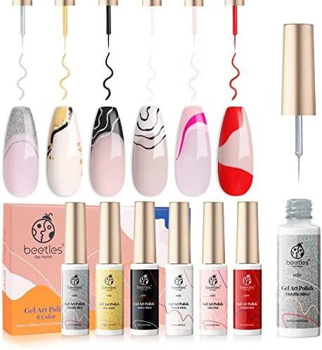 Beetles Gel Polish Nail Art Gel Liner Set-6 Popular Black White Red Colors Gel Art Paint for Swirl N | Amazon (US)