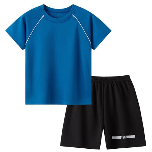Boys Girls Summer 2 Piece Outfits Kids Oversized T Shirts and Shorts Clothing Sets Quick Dry Soccer (Blue, 7-8 Years) | Amazon (US)