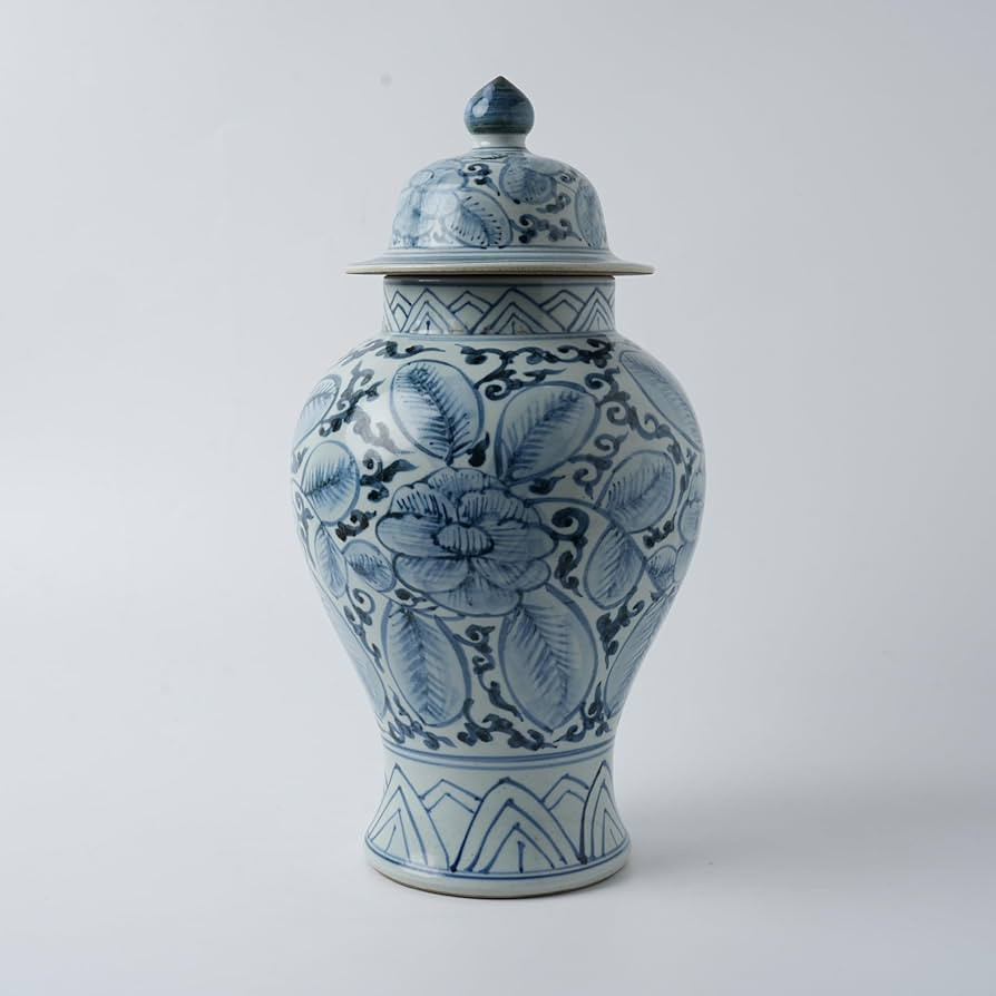 Handmade 41" Ceramic Ginger Jar w/Lid - Classic Chinese Style Porcelain Jar Tea Storage for Home ... | Amazon (US)