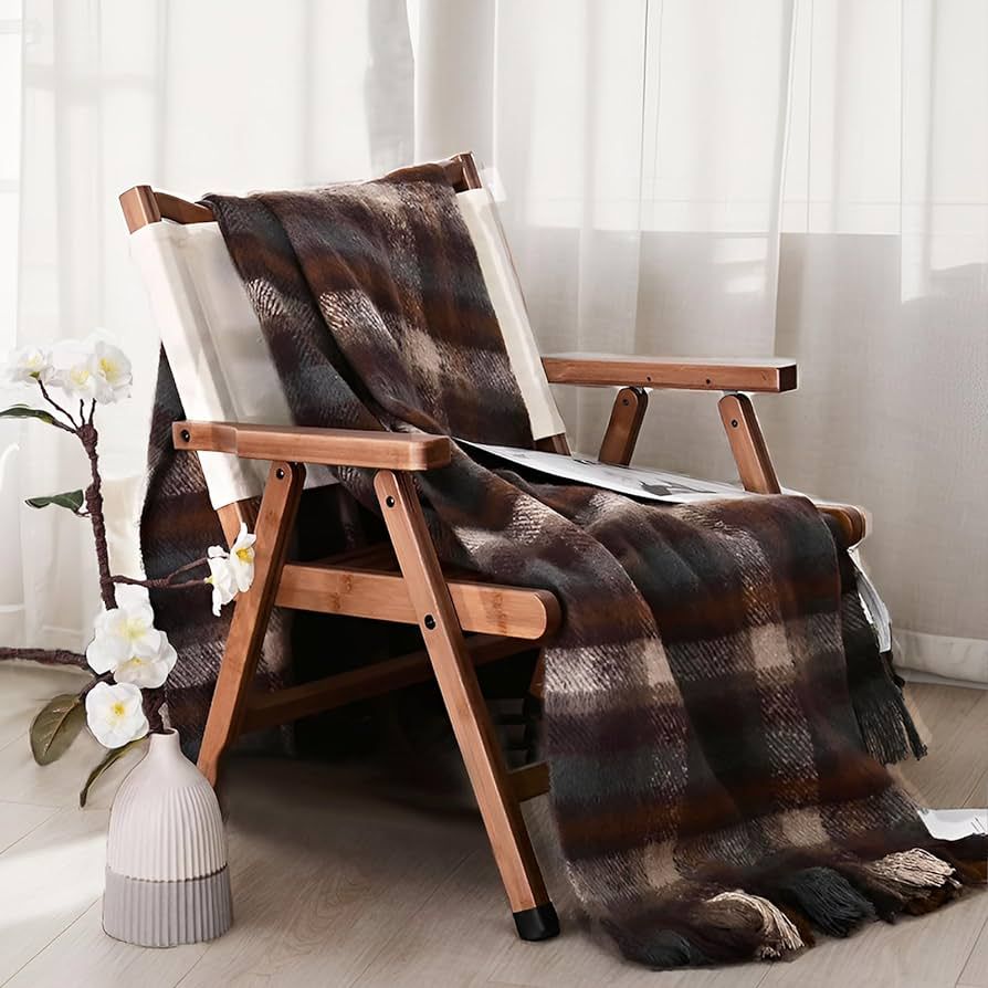 ZonLi Throw Blanket, 50" x 60" Brown Decorative Classic Blankets with Tassel for Couch, Bed, Sofa... | Amazon (US)