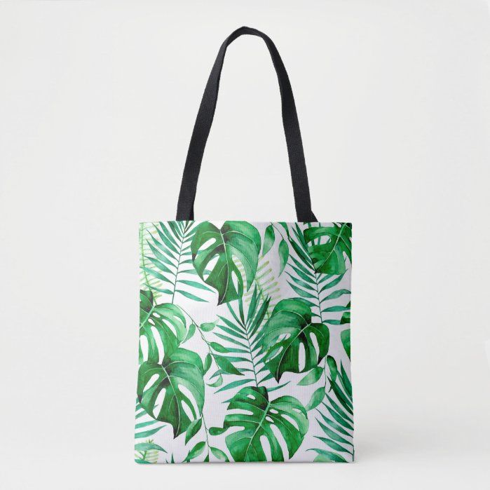 Green tropical leaves pattern Tote Bag | Zazzle