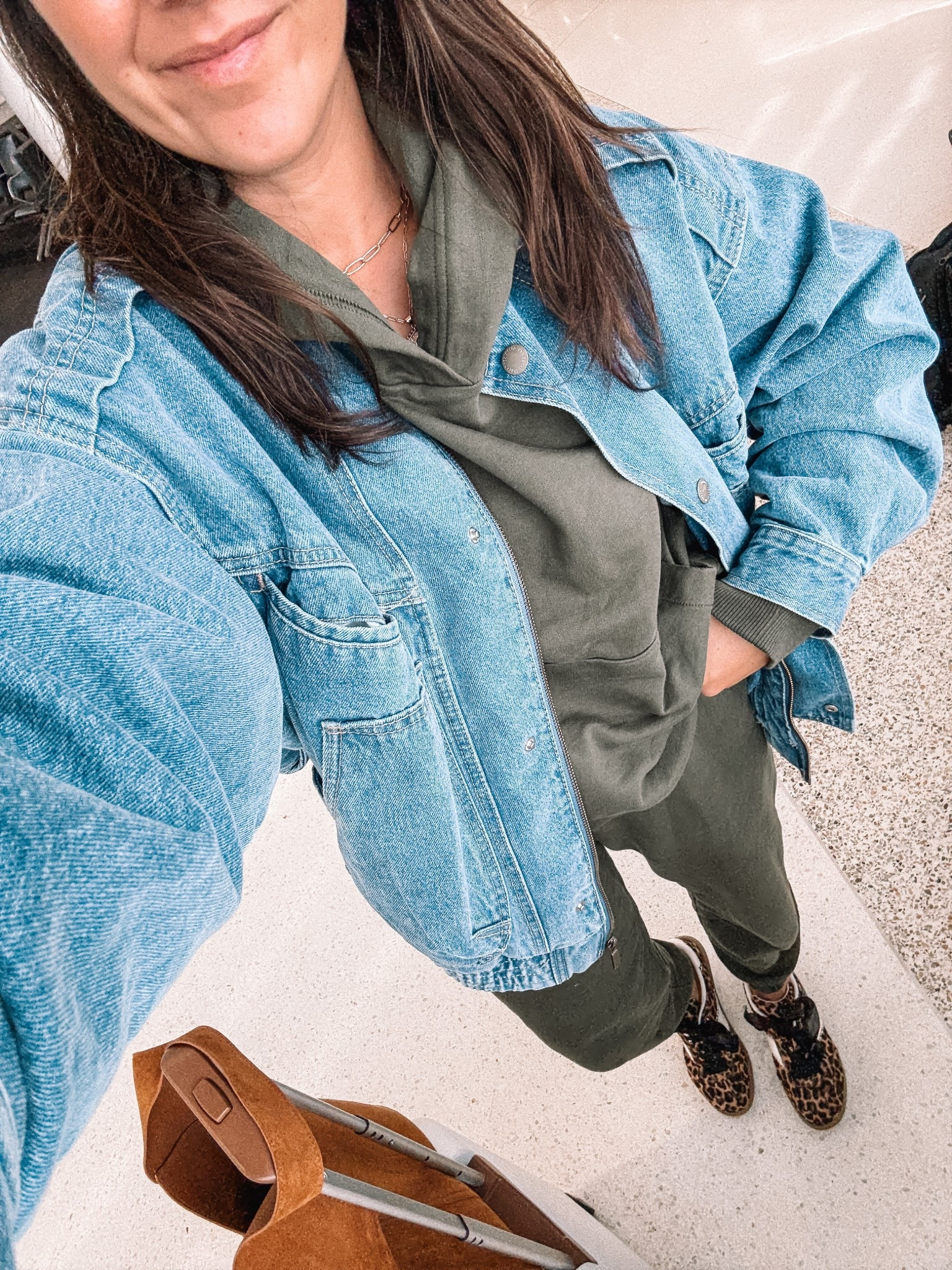 Comfiest travel outfit ever. Living in this matching set from Aerie I got so many compliments on it - also on this oversized denim jacket from Target.

Medium in set
Leopard print sneakers fit tts


#LTKStyleTip #LTKTravel #LTKSaleAlert