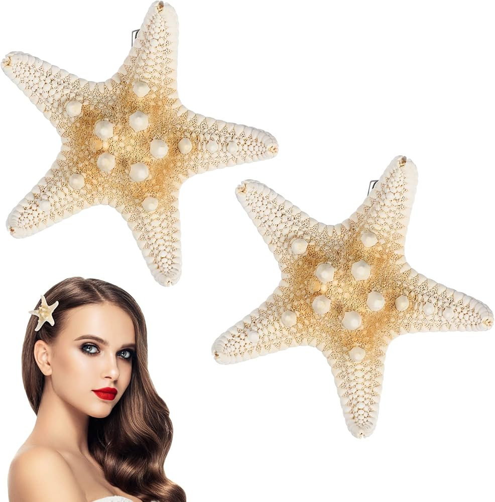 FRCOLOR 2PCS Starfish Hair Clip Handmade Natural Sea Star Hair Pins Cute Headwear for Girls Kids ... | Amazon (US)