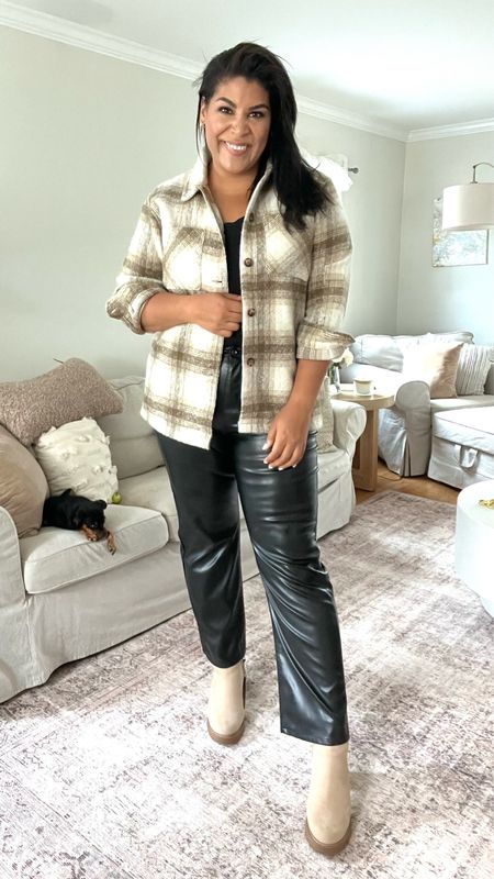 Walmart fall outfit of the day! shacket is $27 wearing XL, faux leather pants are $20 wearing 17, & Chelsea boots $40 run large, size down

// midsize, mid size, fall haul, fall fashion, affordable style, sweater, shacket, faux leather pants, Chelsea boots, no boundaries, time and tru

#LTKunder50 #LTKcurves #LTKSeasonal