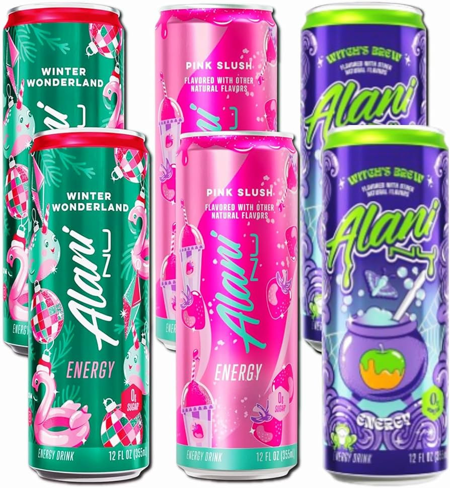 New Alani Sugar Free Energy Drinks Variety Pack, Low Calorie,12 oz (6 Pack) Witch's Brew, Pink Sl... | Amazon (US)