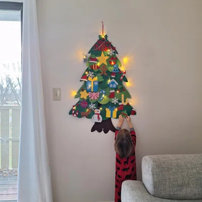 DIY Felt Christmas Tree, DIY Felt Christmas Tree With 32 Tree Toppers Xmas Ornaments And Light String Wall Hanging Felt Tree For Home Xmas Gift Decor | Wayfair Professional